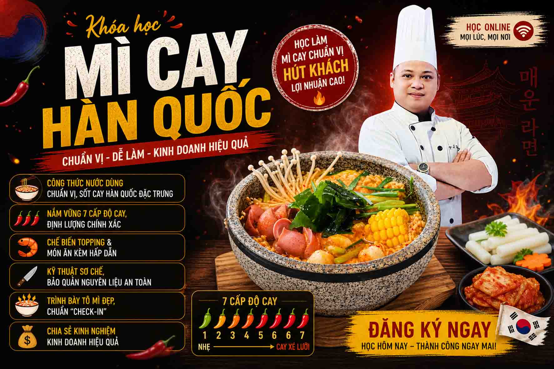 Chuyên đề HỌC CÁCH NẤU MÌ CAY HÀN QUỐC - Mì cay 7 cấp độ và các món ăn kèm - Mở quán kinh doanh đắt khách