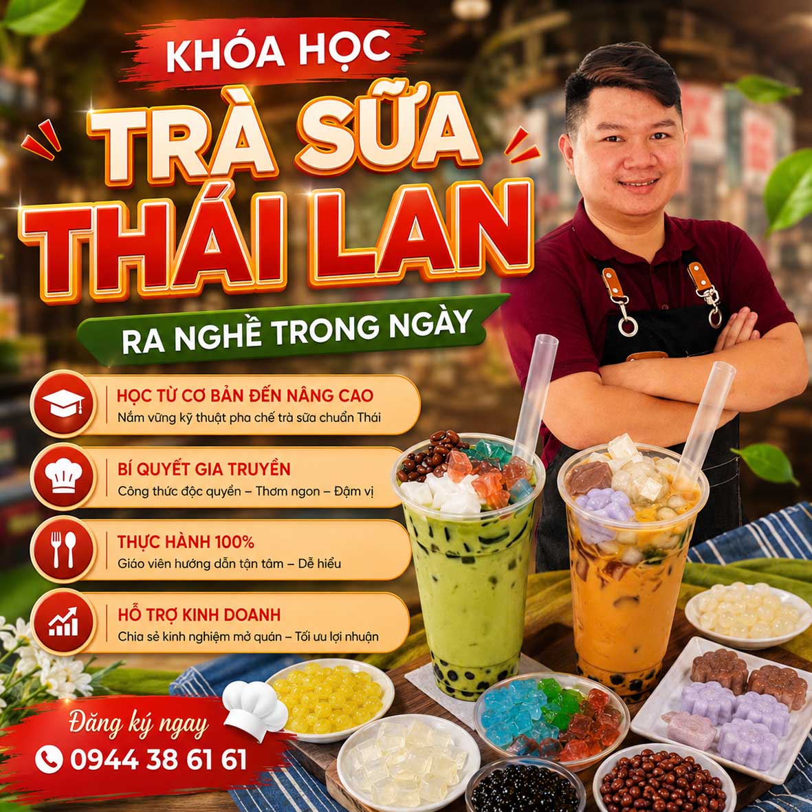 Chuyên Đề Học Trà Sữa Thái Lan (Làm Thạch Rau Câu, Pudding, Trân Châu, Khoai Dẻo) - Ra Nghề Trong 1 Ngày