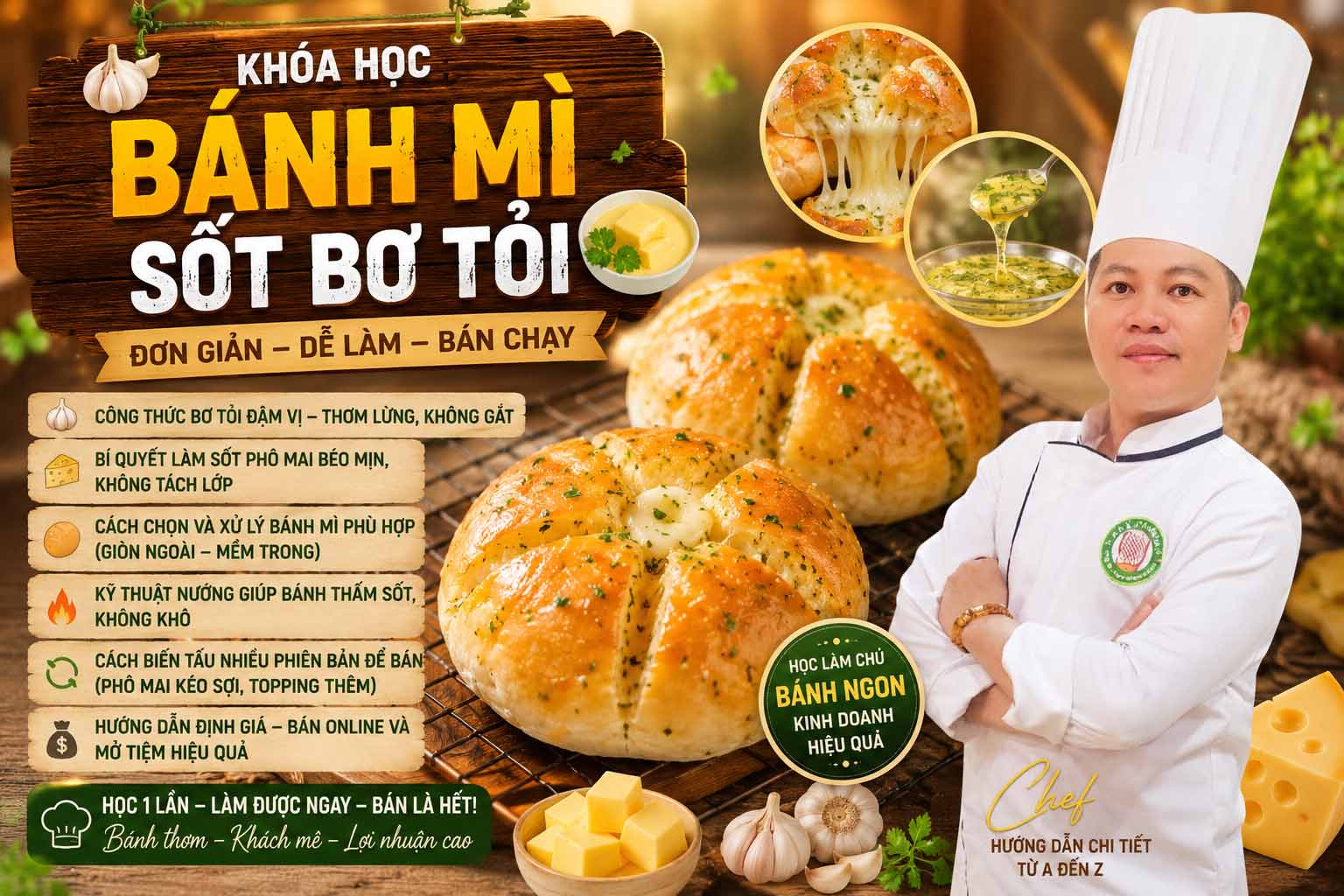 Chuyên đề học làm BÁNH MÌ BƠ TỎI SỐT PHÔ MAI - Siêu ngon, mở tiệm bánh mì kinh doanh