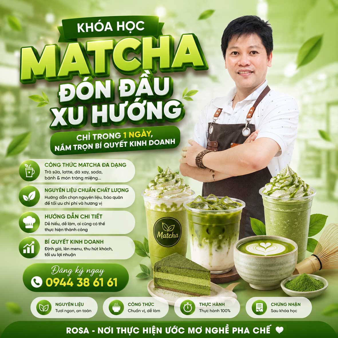 Chuyên Đề Học Cách Pha Chế Thức Uống Matcha (Trà Xanh, Houjicha) - Ra Nghề Chỉ Trong 1 Buổi, Nắm Trọn Bí Quyết