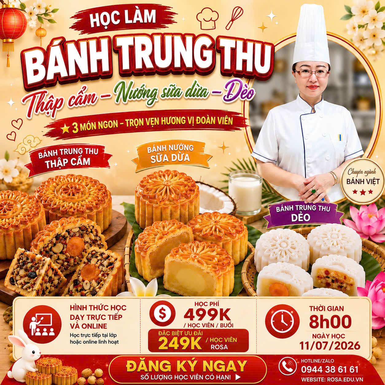 (𝐖𝐎𝐑𝐊𝐒𝐇𝐎𝐏 𝐕𝐈𝐏) Học làm Bánh Trung Thu Nhân (THẬP CẨM – SỮA DỪA – DẺO TRUYỀN THỐNG​​​​​​​ ) (Lớp 10 học viên, học ngắn , kinh doanh ngay) PVN384