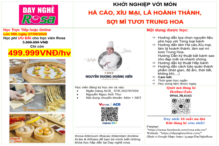 (Workshop VIP) Học Làm HÁ CẢO, XÍU MẠI, LÁ HOÀNH THÁNH, SỢI MÌ TƯƠI TRUNG HOA (Lớp 10 học viên, học ngắn, kinh doanh ngay) PVN885