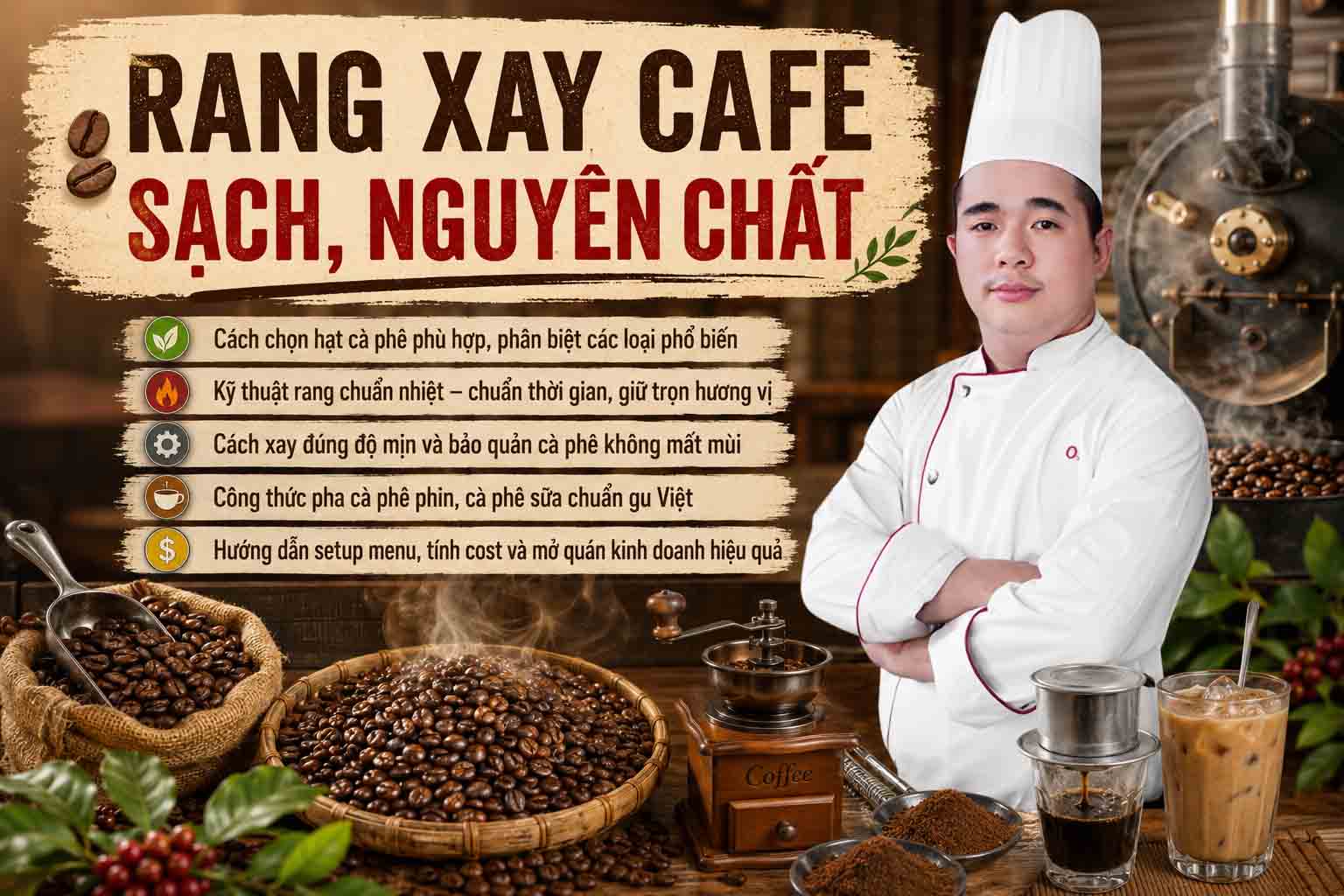 Chuyên đề học RANG XAY CÀ PHÊ đậm đà hương vị Việt Nam mở quán kinh doanh PVN369