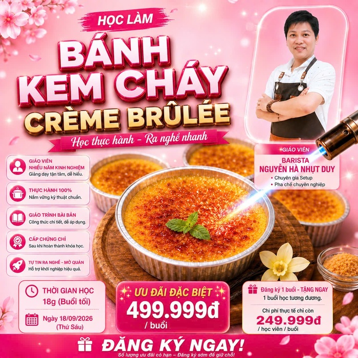 Workshop Học Làm Bánh flan caramel, matcha. Chocolate (🍮BÁNH KEM CHÁY _ CRÈME BRÛLÉE) PVN726