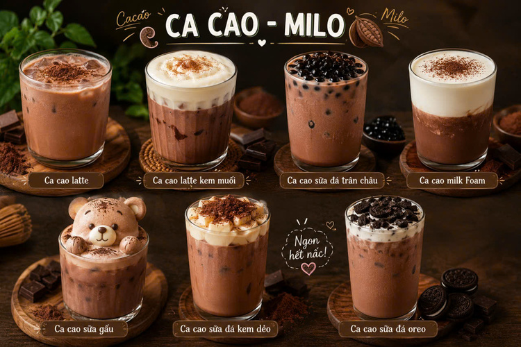 Workshop Học Làm Ca Cao - Milo: Ca Cao Latte, Ca Cao Latte Kem Muối, Ca Cao Sữa Đá Trân Châu, Ca Cao Milk Foam, Ca Cao Sữa Gấu, ...  PVN417