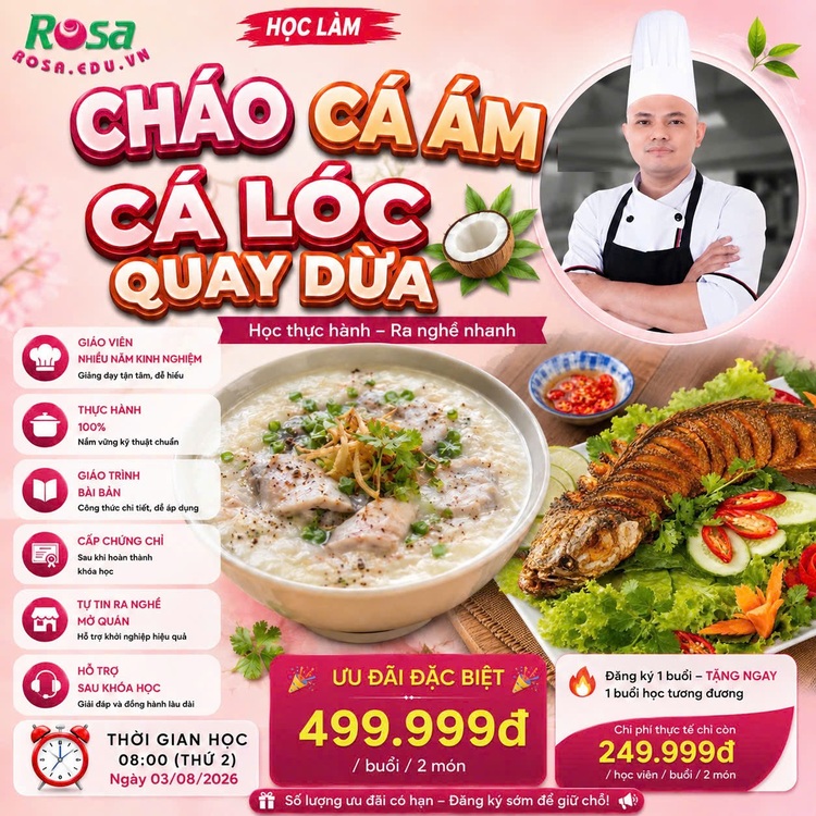 Workshop Học Làm Cháo Cá Ám - Cá Lóc Quay Dừa PVN767