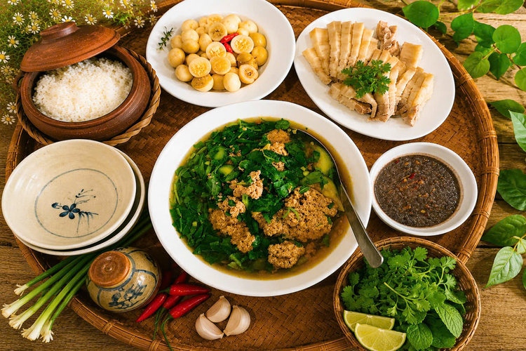 Workshop Học Làm Cơm Niêu + Mắm Ruốc Xào + Thịt Heo Luộc Cà Pháo Mắm Tôm  + Canh Cua Rau Đay Mồng Tơi Mướp PVN1102