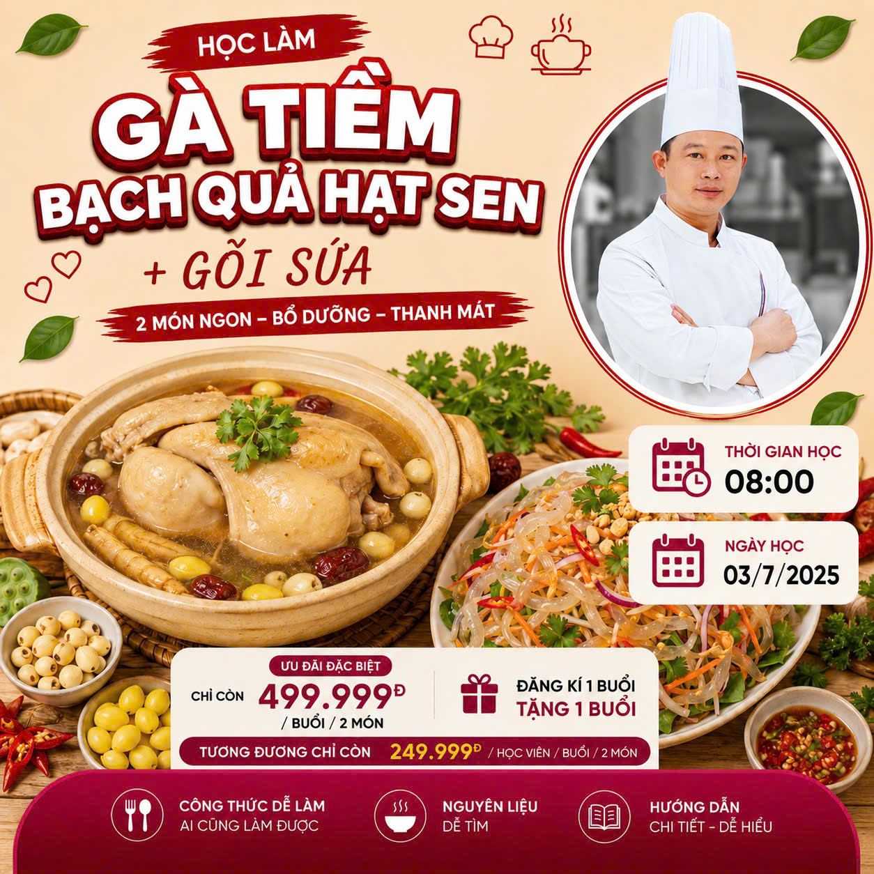 Workshop Học Làm Gà Tiềm Bạch Quả Hạt Sen - Gỏi Sứa PVN396