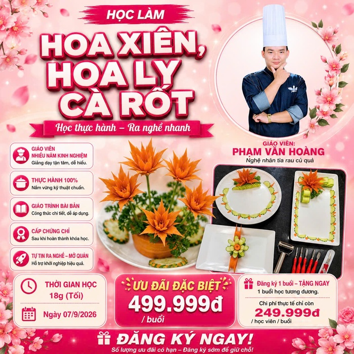 Workshop Học Làm  Giới Thiệu Về Nghề Cắt Tỉa, Tỉa Hoa Xiên, Hoa Ly Cà Rốt – Trang Trí Vành Dĩa PVN1016