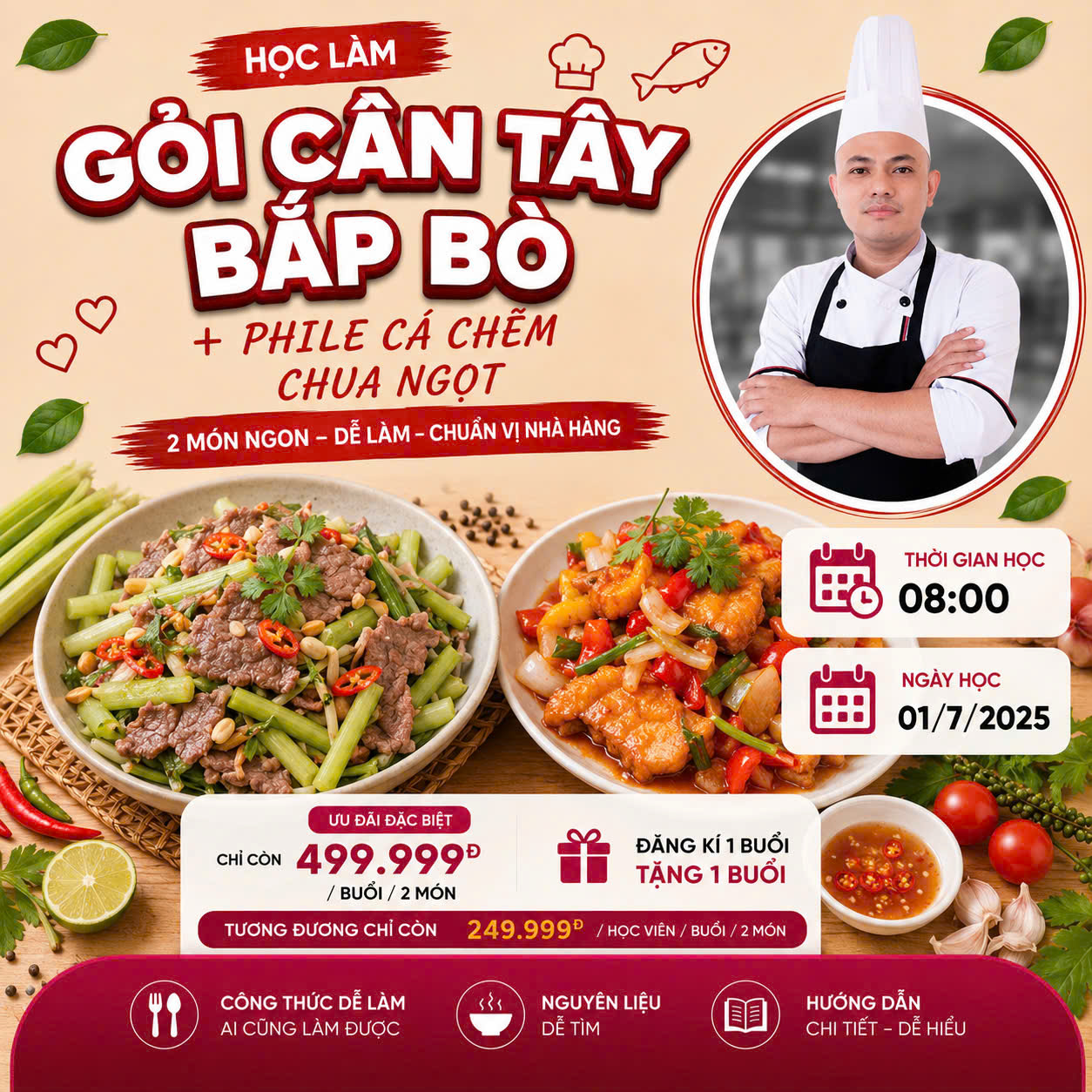Workshop Học Làm Gỏi Cần Tây Bắp Bò - Phile Cá Chẽm Chua Ngọt PVN1092
