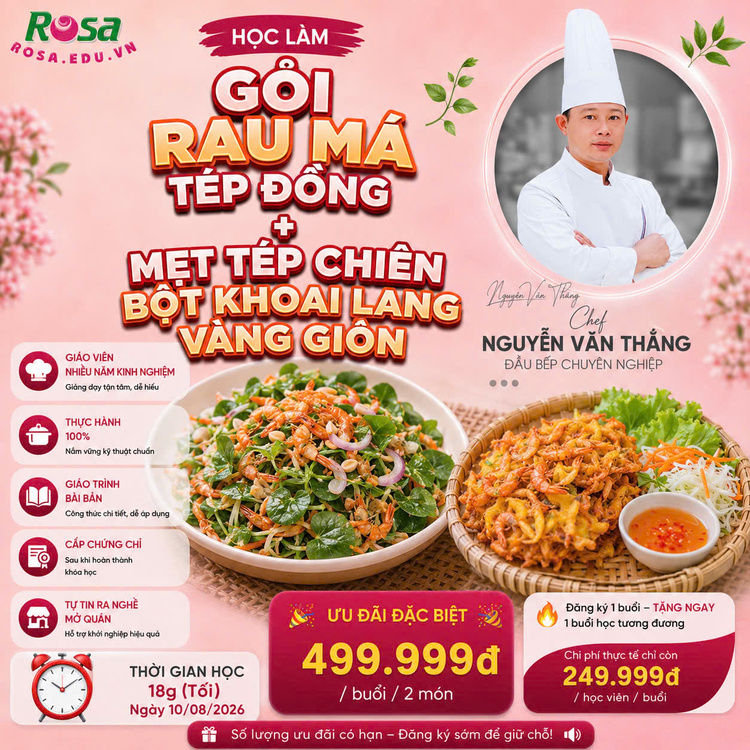 Workshop Học Làm Gỏi Rau Má Tép Đồng - Mẹt Tép Chiên Bột Khoai Lang Vàng Giòn PVN683