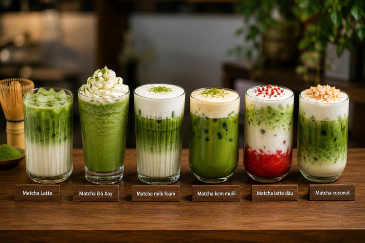 Workshop Học Làm Matcha: Matcha Latte, Matcha Đá Xay, Matcha Sữa Gấu, Matcha Milk Foam, Matcha Kem Muối, Matcha Latte Dâu, Matcha Coconut PVN1298