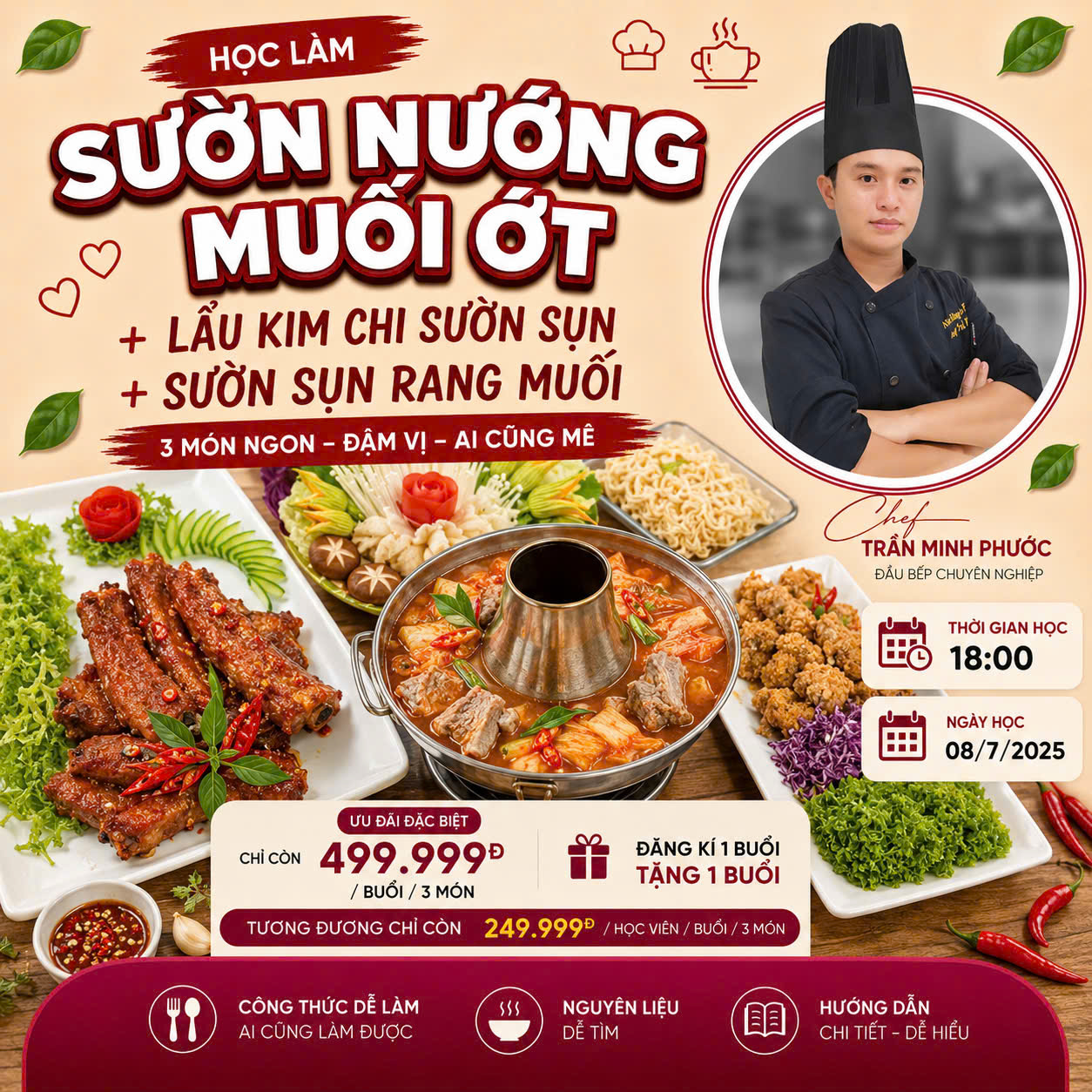 Workshop Học Làm Sườn Nướng Muối Ớt - Lẩu Kim Chi Sườn Sụn - Sườn Sụn Rang Muối PVN1460