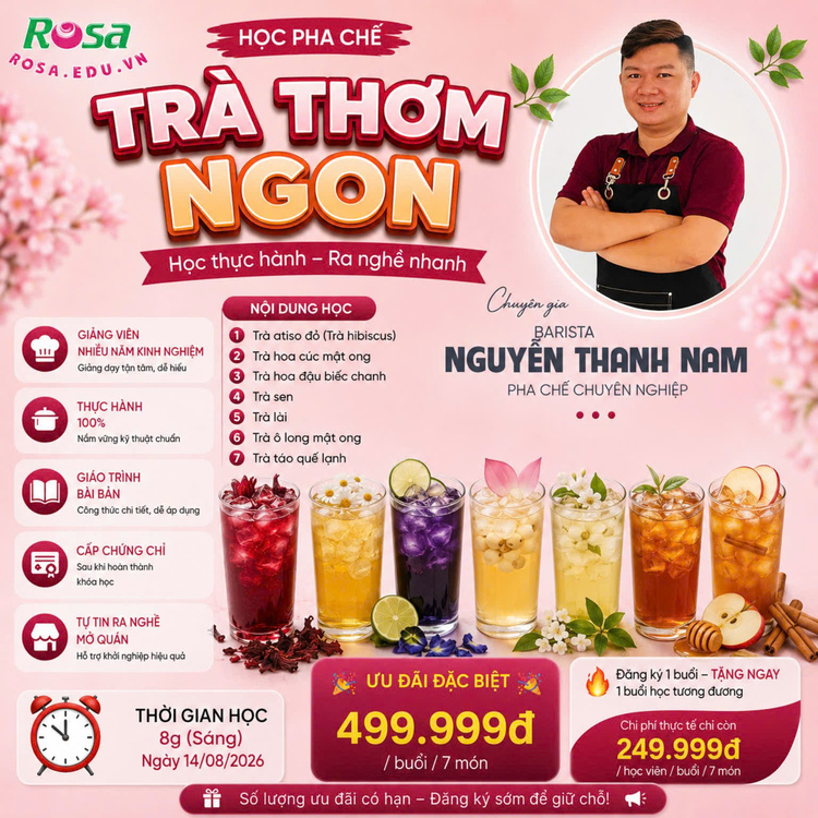 Workshop Học Làm  Trà Atiso Đỏ (Trà Hibiscus) , Trà Hoa Cúc Mật Ong, Trà Hoa Đậu Biếc Chanh, Trà Sen, Trà Lài, Trà Ô Long Mật Ong, Trà Táo Quế Lạnh PVN775