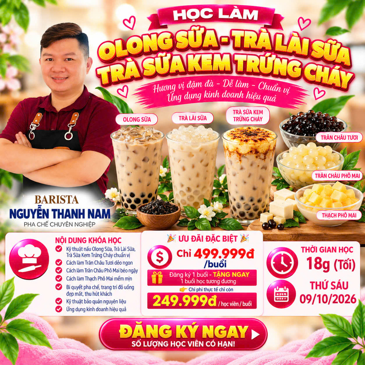 Workshop Học Nấu Olong Sữa, Trà Lài Sữa, Trà Sữa Gạo, Trân Châu Tươi, Trân Châu Phô Mai, Thạch Phô Mai PVN696