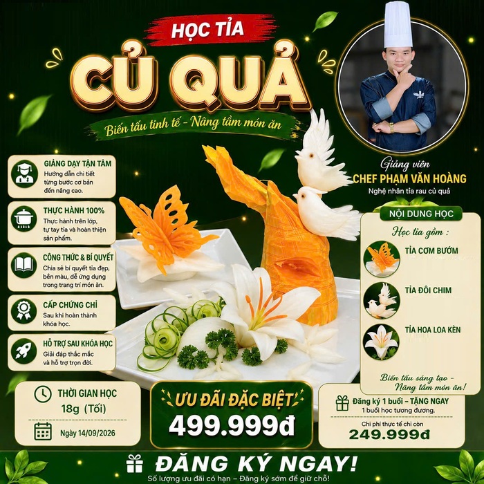 Workshop Học Tỉa Rau Củ Quả: Tỉa Con Bướm, Đôi Chim,Tỉa Hoa Loa Kèn PVN1243