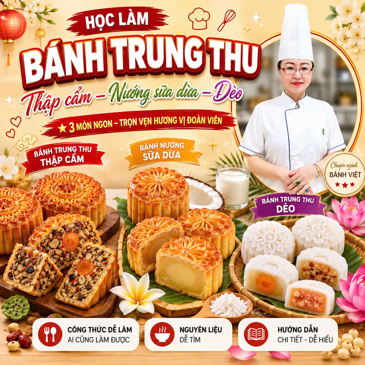 (𝐖𝐎𝐑𝐊𝐒𝐇𝐎𝐏 𝐕𝐈𝐏) Học làm Bánh Trung Thu Nhân (THẬP CẨM – SỮA DỪA – DẺO TRUYỀN THỐNG​​​​​​​ ) (Lớp 10 học viên, học ngắn , kinh doanh ngay) PVN384