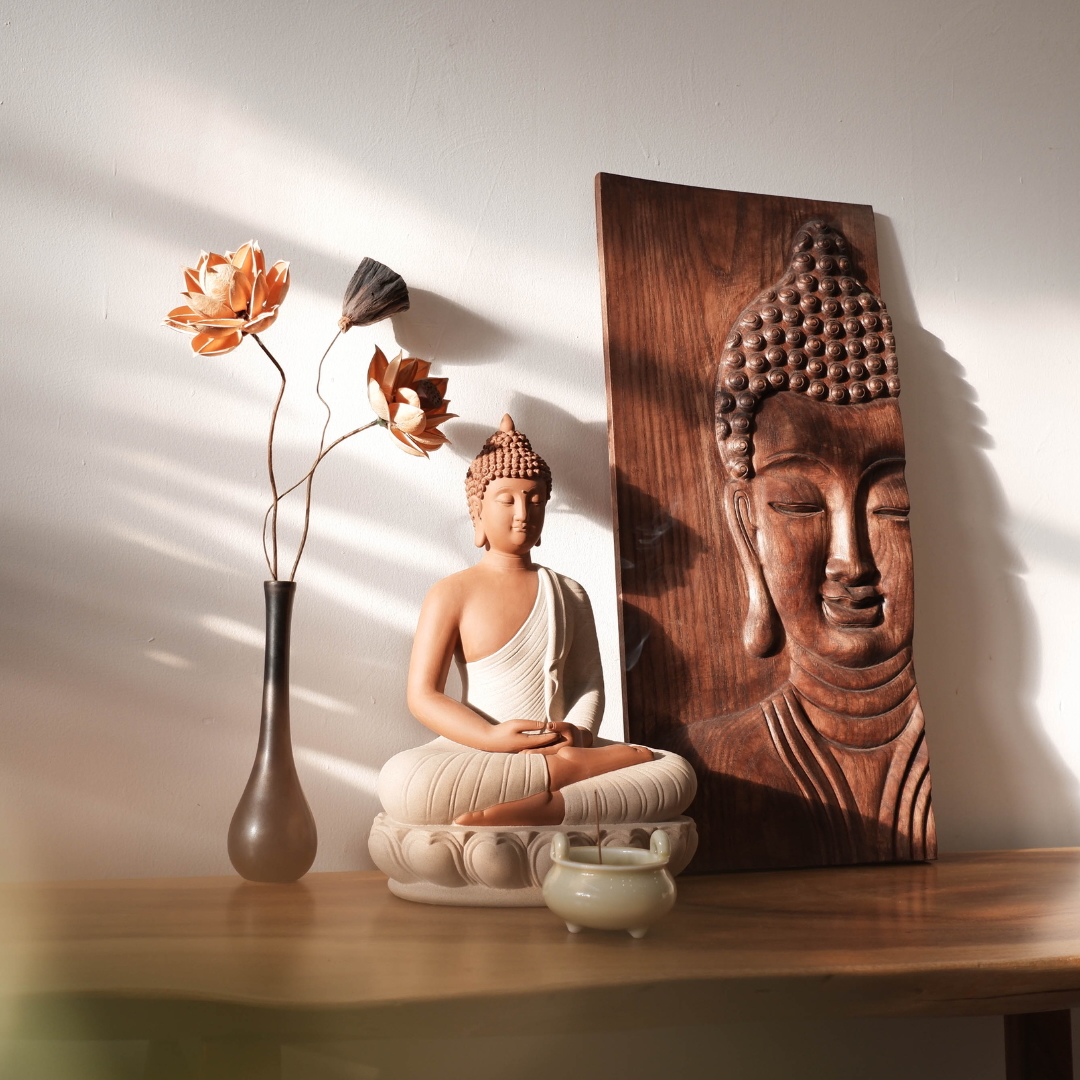 Set tượng Thích Ca gốm nâu