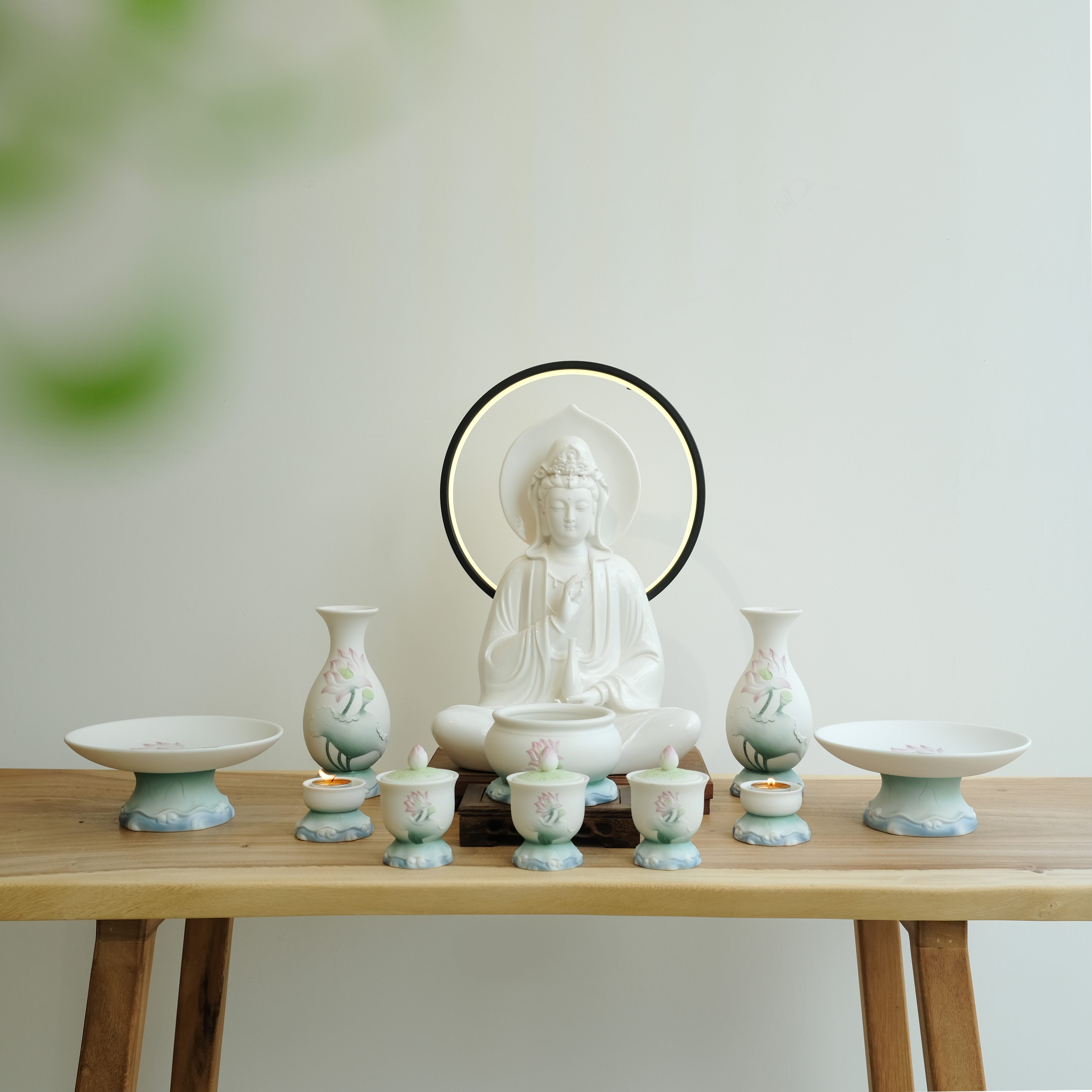 Set tượng Quan Âm trắng 39cm