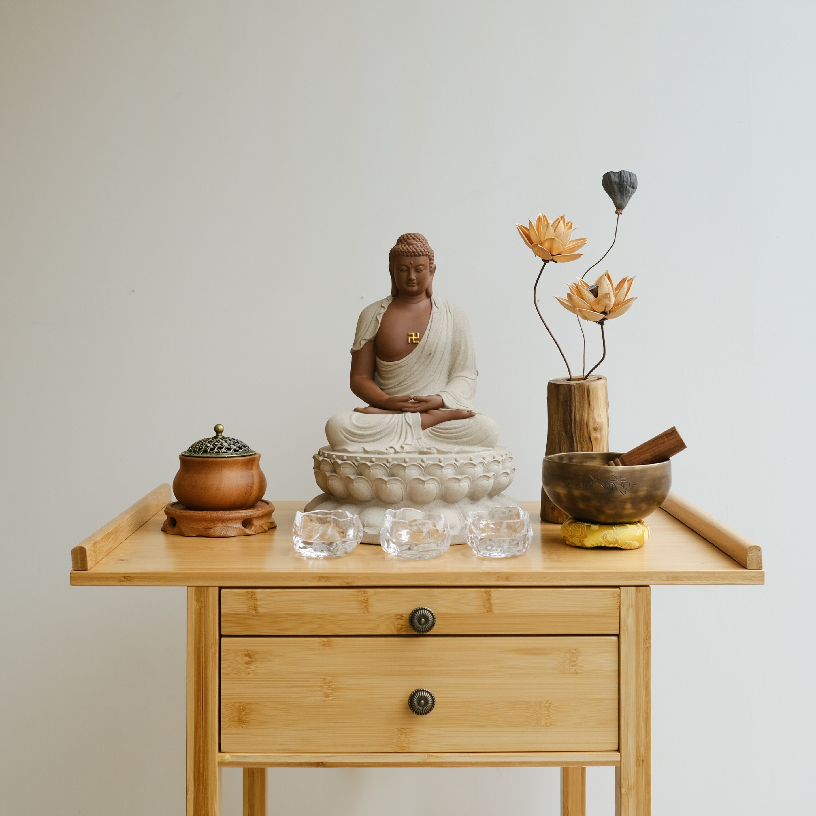 Set tượng A Di Đà nâu