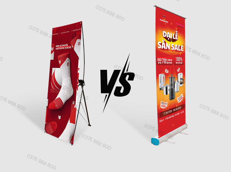 So sánh standee chữ x và standee cuốn