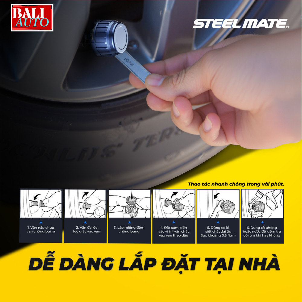 [New] Cảm biến áp suất lốp ô tô van ngoài STEEL MATE TP-S23 - thiết kế đẹp, dễ lắp đặt, bền bỉ