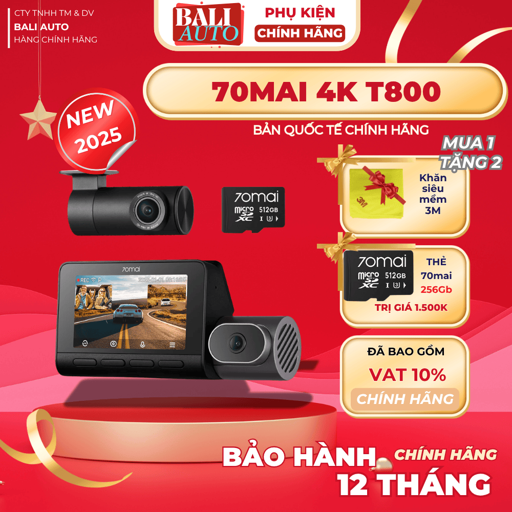 Camera hành trình 70mai 4K T800 3 kênh với chế độ 4K kép, cảm biến STARVIS 2 IMX678