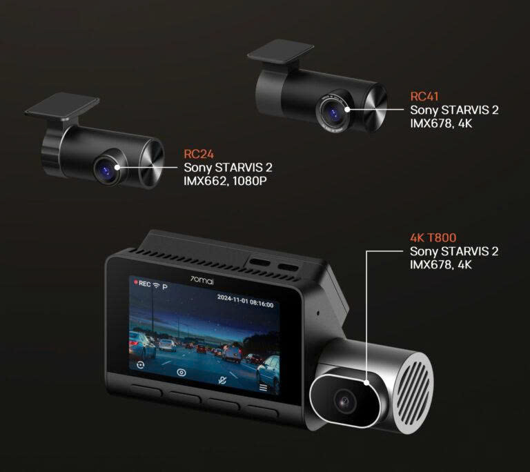 Camera hành trình 70mai 4K T800 3 kênh với chế độ 4K kép, cảm biến STARVIS 2 IMX678