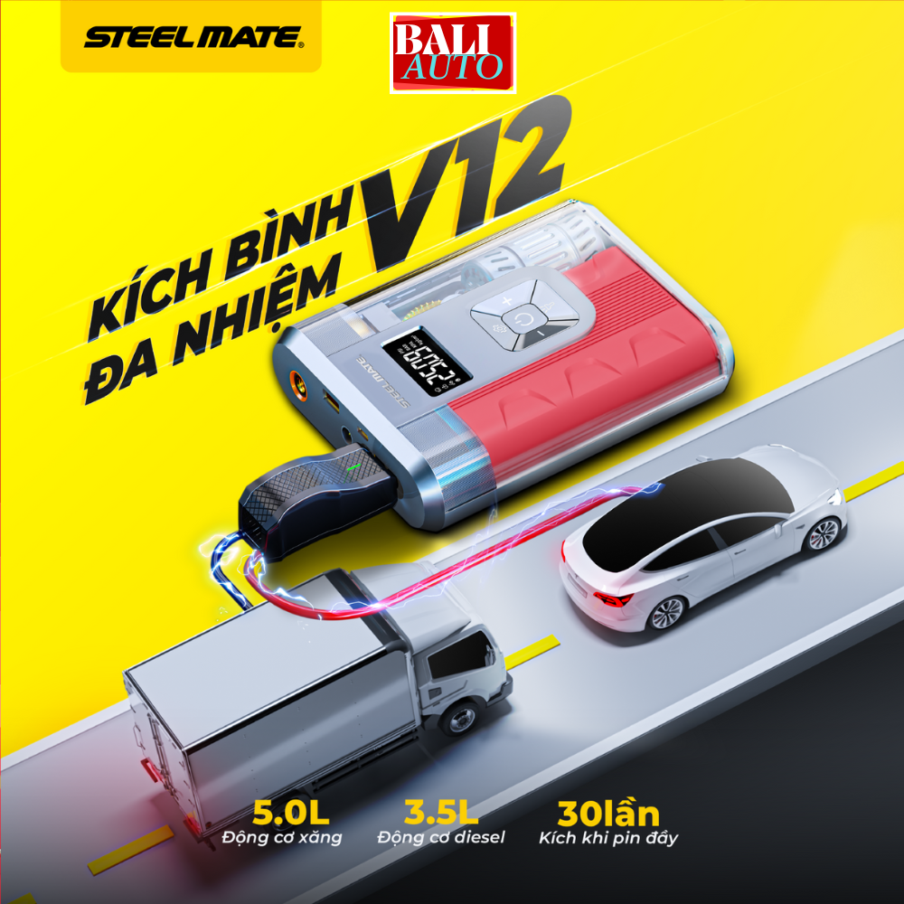 Kích bình đa năng STEEL MATE V12 - Bơm lốp, kích bình, sạc dự phòng công suốt lớn