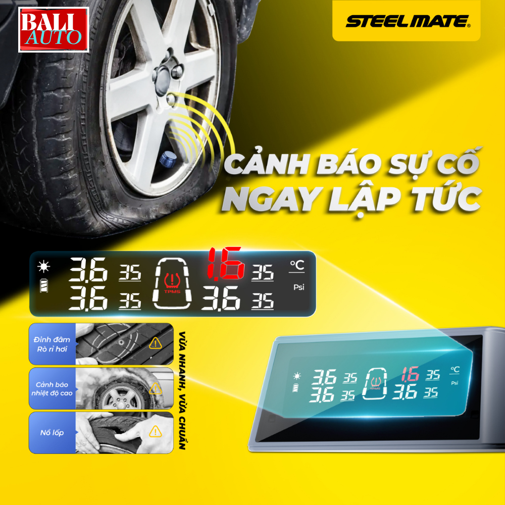 [New] Cảm biến áp suất lốp ô tô van ngoài STEEL MATE TP-S20 PRO - dễ lắp đặt, hiệu quả, bền bỉ