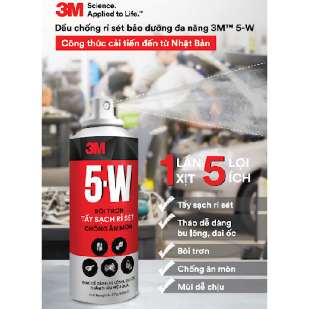 [Chính hãng] Chai xịt Tẩy Rỉ Sét Và Bôi Trơn 5W - 3M™310g Xịt ổ khoá, bảng lề, bugi, công tắc ôtô xe máy..