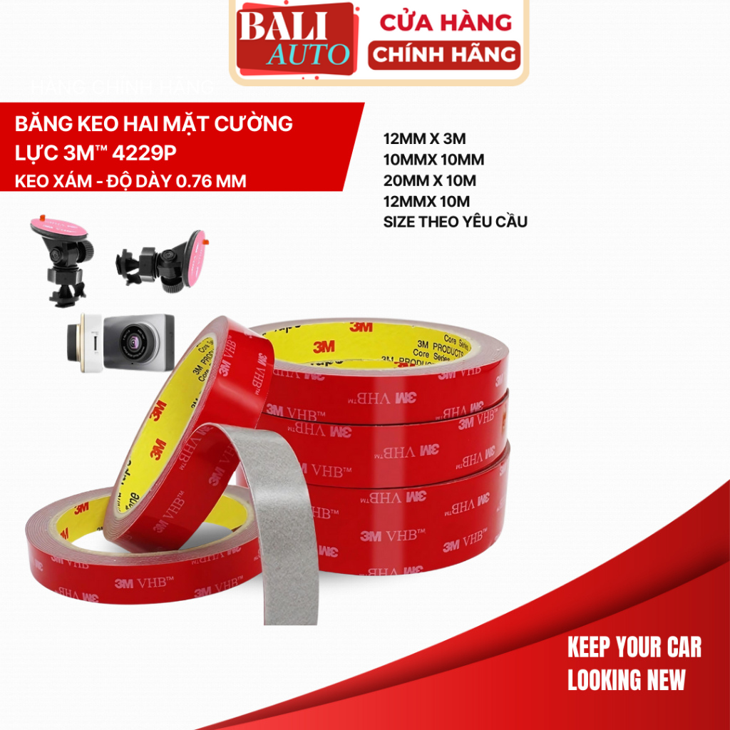 [Chính hãng] Băng Keo cường lực 2 mặt 3M™ Acrylic Foam Tape 4229P- Độ bám dính cao, lắp ráp nội ngoại thất ô tô..