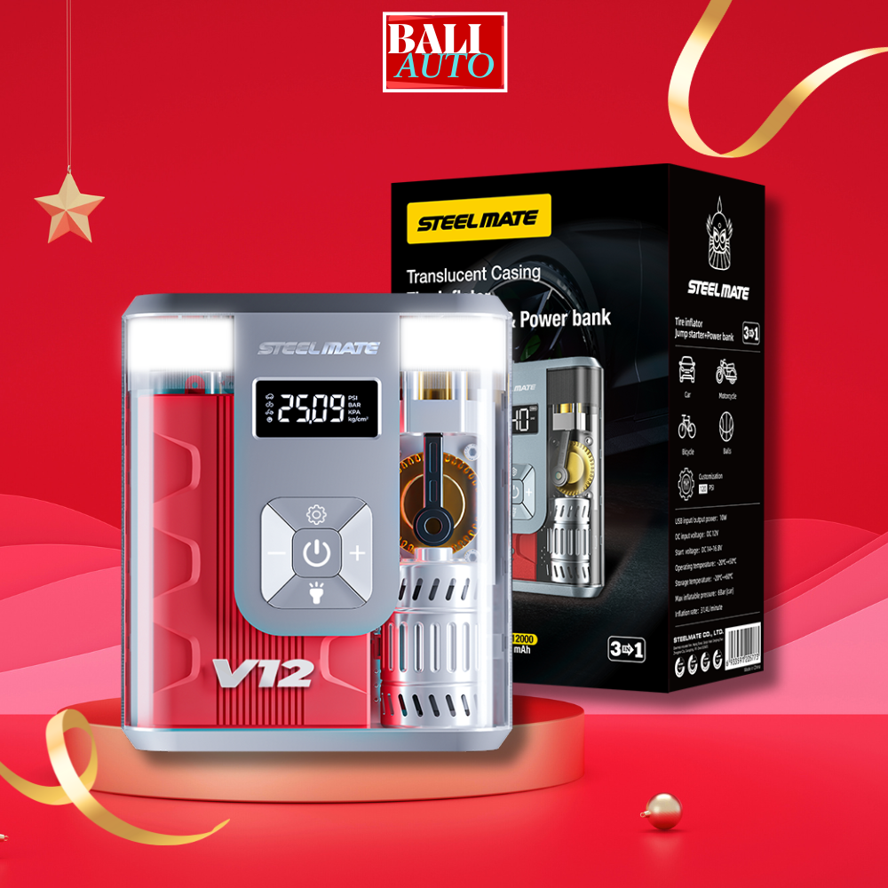 Kích bình đa năng STEEL MATE V12 - Bơm lốp, kích bình, sạc dự phòng công suốt lớn