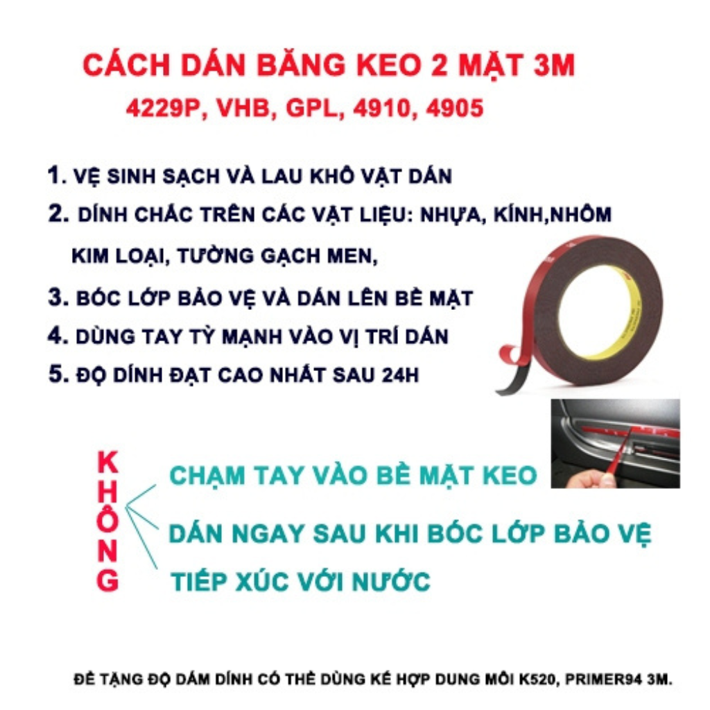 [Chính hãng] Băng Keo cường lực 2 mặt 3M™ Acrylic Foam Tape 4229P- Độ bám dính cao, lắp ráp nội ngoại thất ô tô..