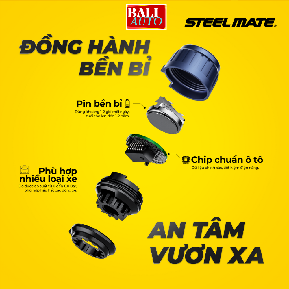 [New] Cảm biến áp suất lốp ô tô van ngoài STEEL MATE TP-S23 - thiết kế đẹp, dễ lắp đặt, bền bỉ