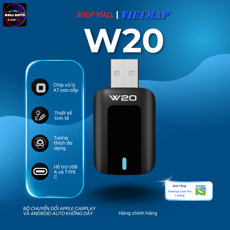 VIETMAP W20 - Thiết bị chuyển đổi CARPLAY/ ANDROID AUTO không dây