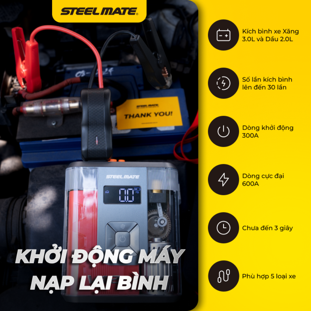 Kích bình đa năng V12SE chính hãng - Kích bình, bơm lốp, sạc dự phòng, đèn chiếu sáng đa năng