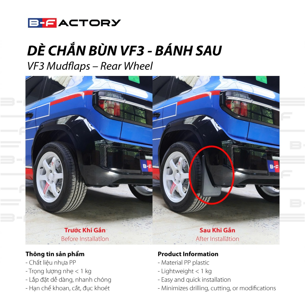Dè chắn bùn cho xe Vinfast VF3 B-Factory - Sản phẩm chính hãng có VAT