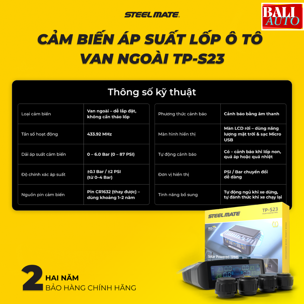 [New] Cảm biến áp suất lốp ô tô van ngoài STEEL MATE TP-S23 - thiết kế đẹp, dễ lắp đặt, bền bỉ
