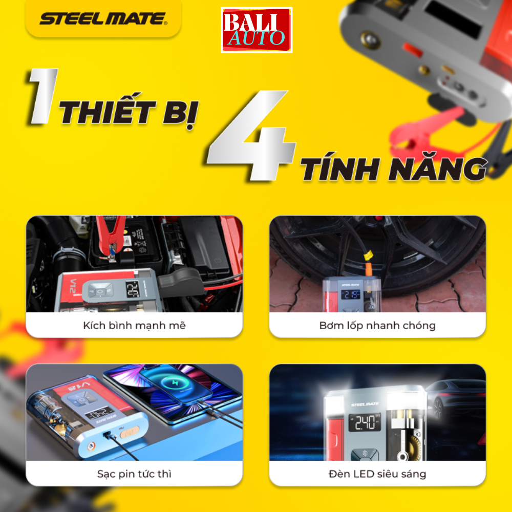 Kích bình đa năng V12SE chính hãng - Kích bình, bơm lốp, sạc dự phòng, đèn chiếu sáng đa năng