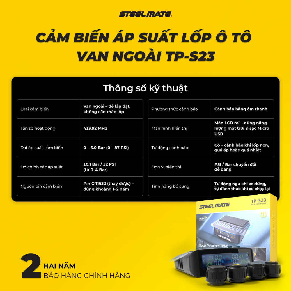 [New] Cảm biến áp suất lốp ô tô van ngoài STEEL MATE TP-S23 - thiết kế đẹp, dễ lắp đặt, bền bỉ