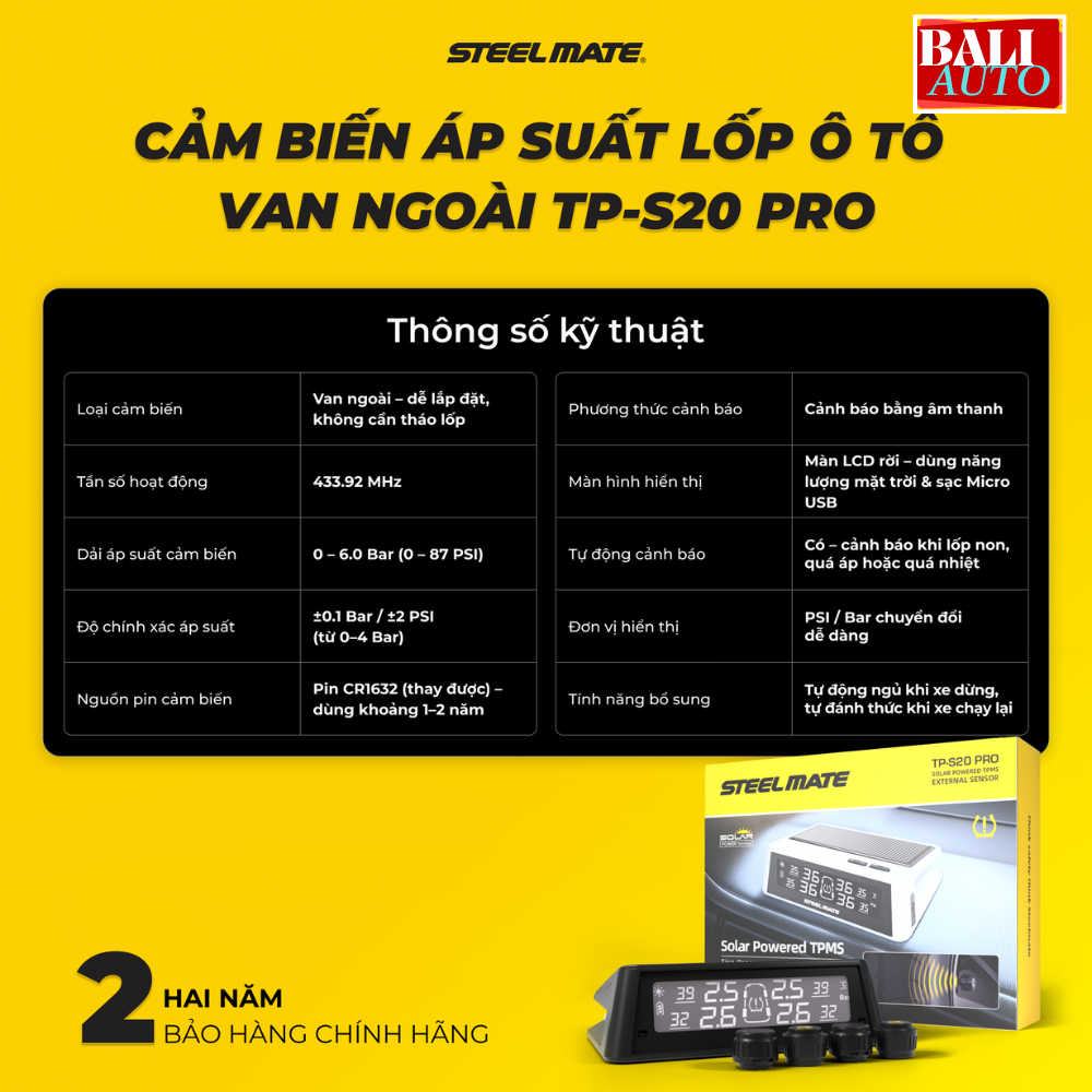[New] Cảm biến áp suất lốp ô tô van ngoài STEEL MATE TP-S20 PRO - dễ lắp đặt, hiệu quả, bền bỉ