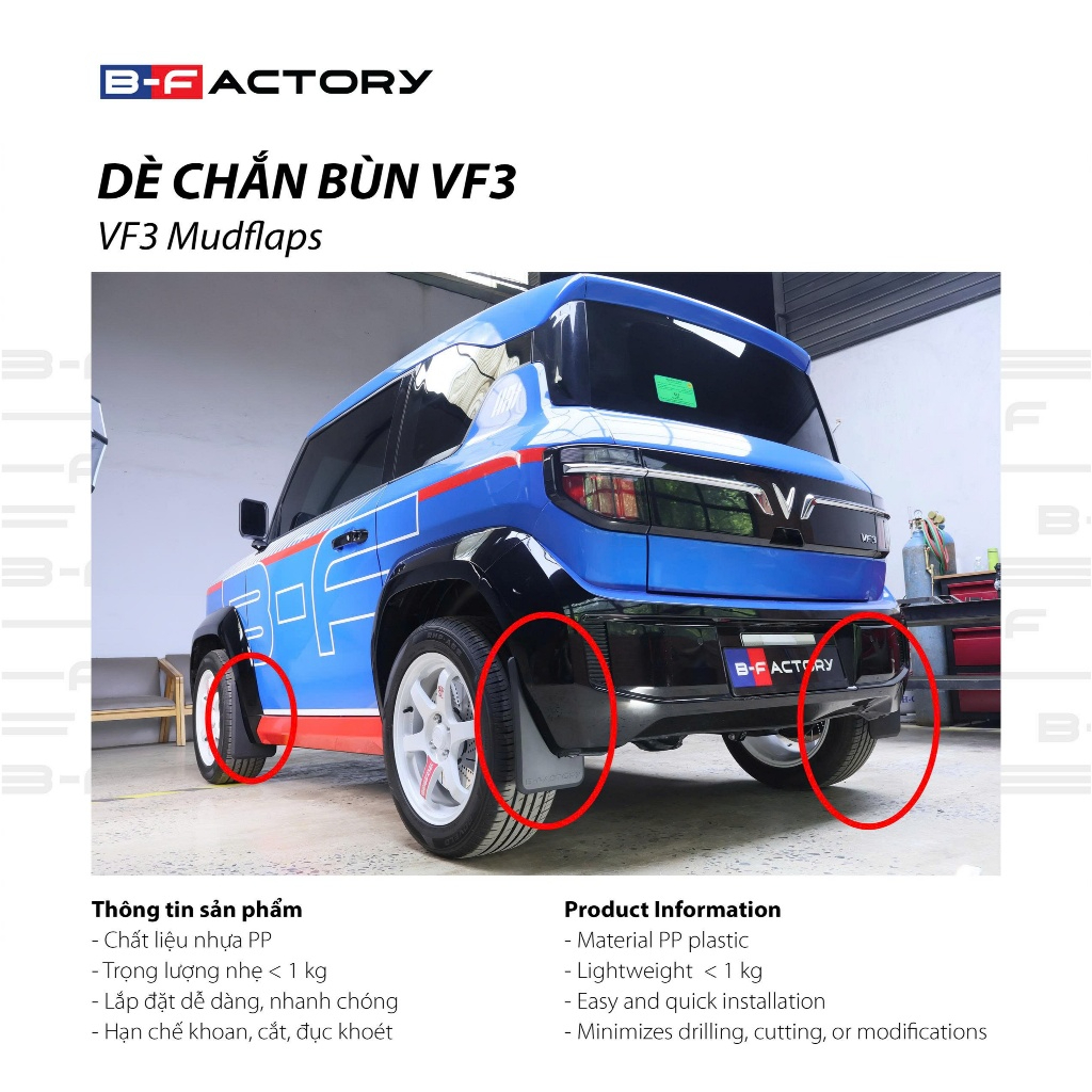 Dè chắn bùn cho xe Vinfast VF3 B-Factory - Sản phẩm chính hãng có VAT