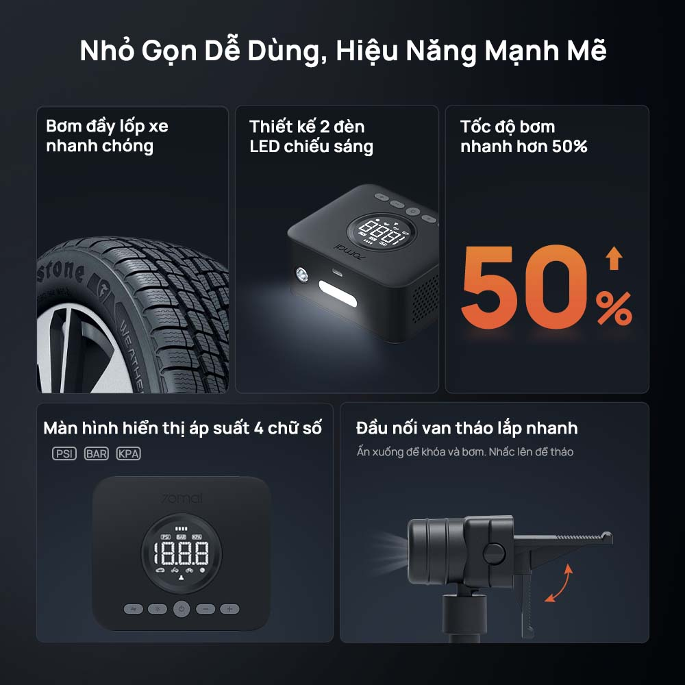 Bơm lốp ô tô 70mai TP07