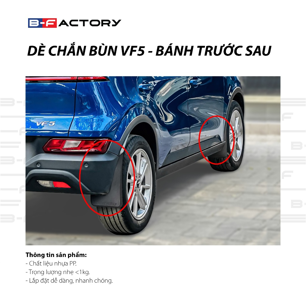 Dè chắn bùn cho xe Vinfast VF5 B-Factory - Có Video Hướng Dẫn Lắp Đặt Chi Tiết, Bảo hành 1 đổi 1