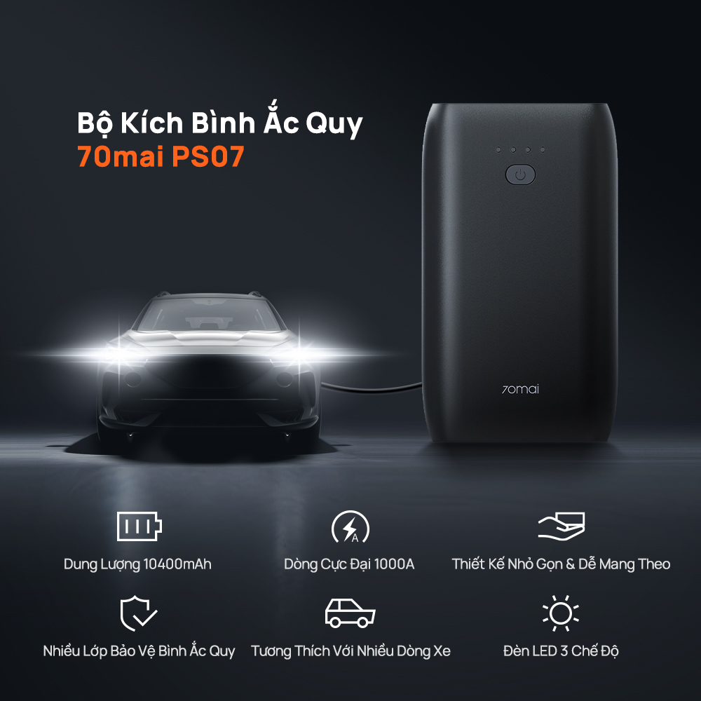 Bộ Kích Bình Ô Tô 70mai PS07 pin 10400mAh  thế hệ mới- Kết hợp Sạc dự phòng