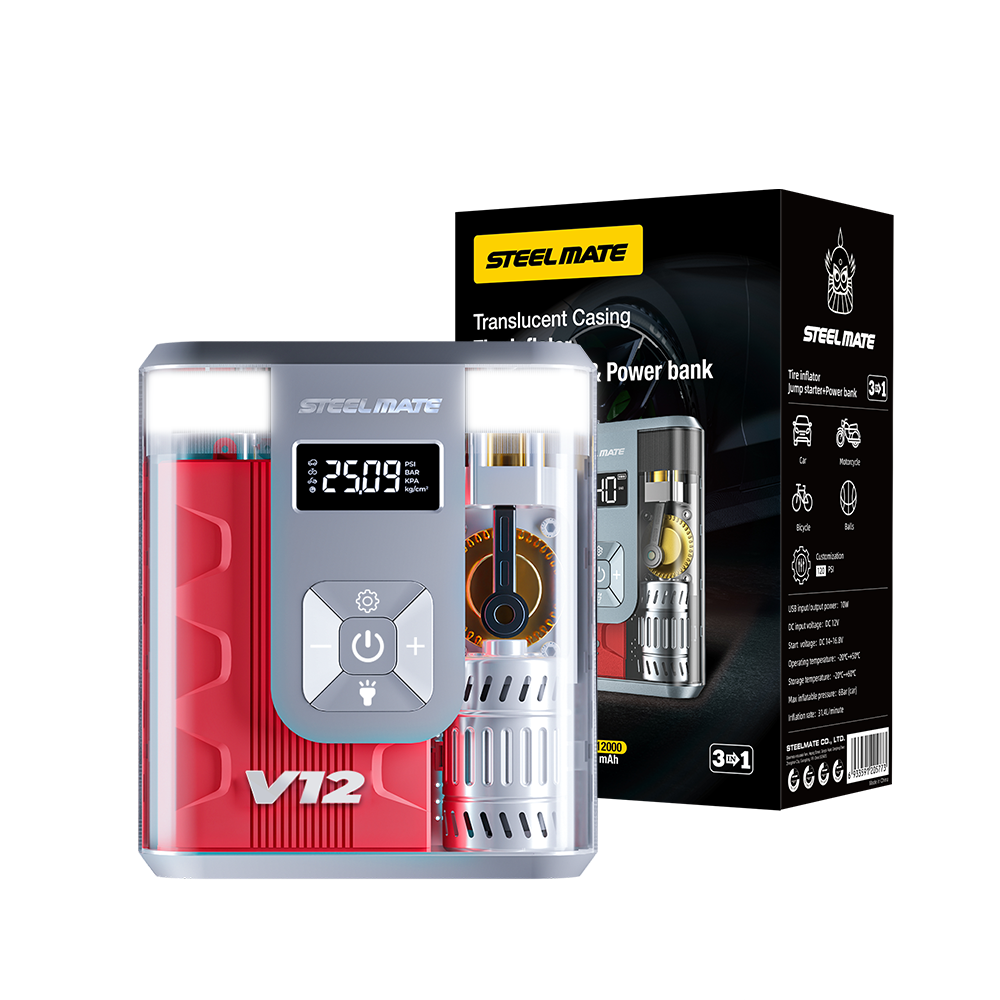 Kích bình đa năng STEEL MATE V12 - Bơm lốp, kích bình, sạc dự phòng công suốt lớn