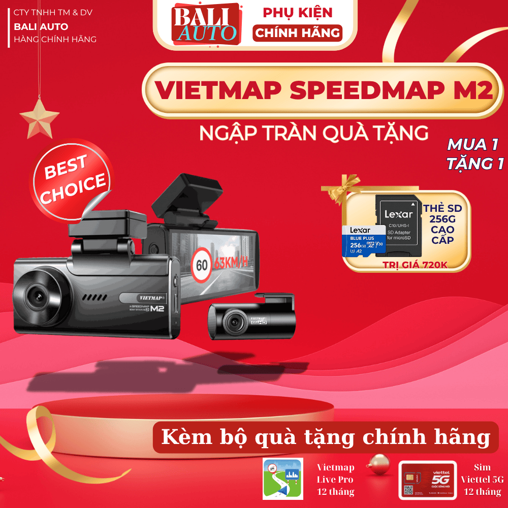 Camera hành trình VIETMAP SPEEDMAP M2 hiển thị tốc độ giới hạn, cảnh báo giao thông
