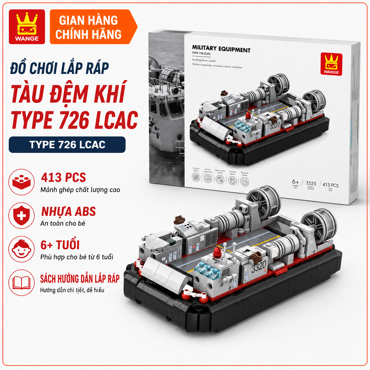 MÔ HÌNH TÀU ĐỆM KHÍ TYPE 726 LCAC 3525