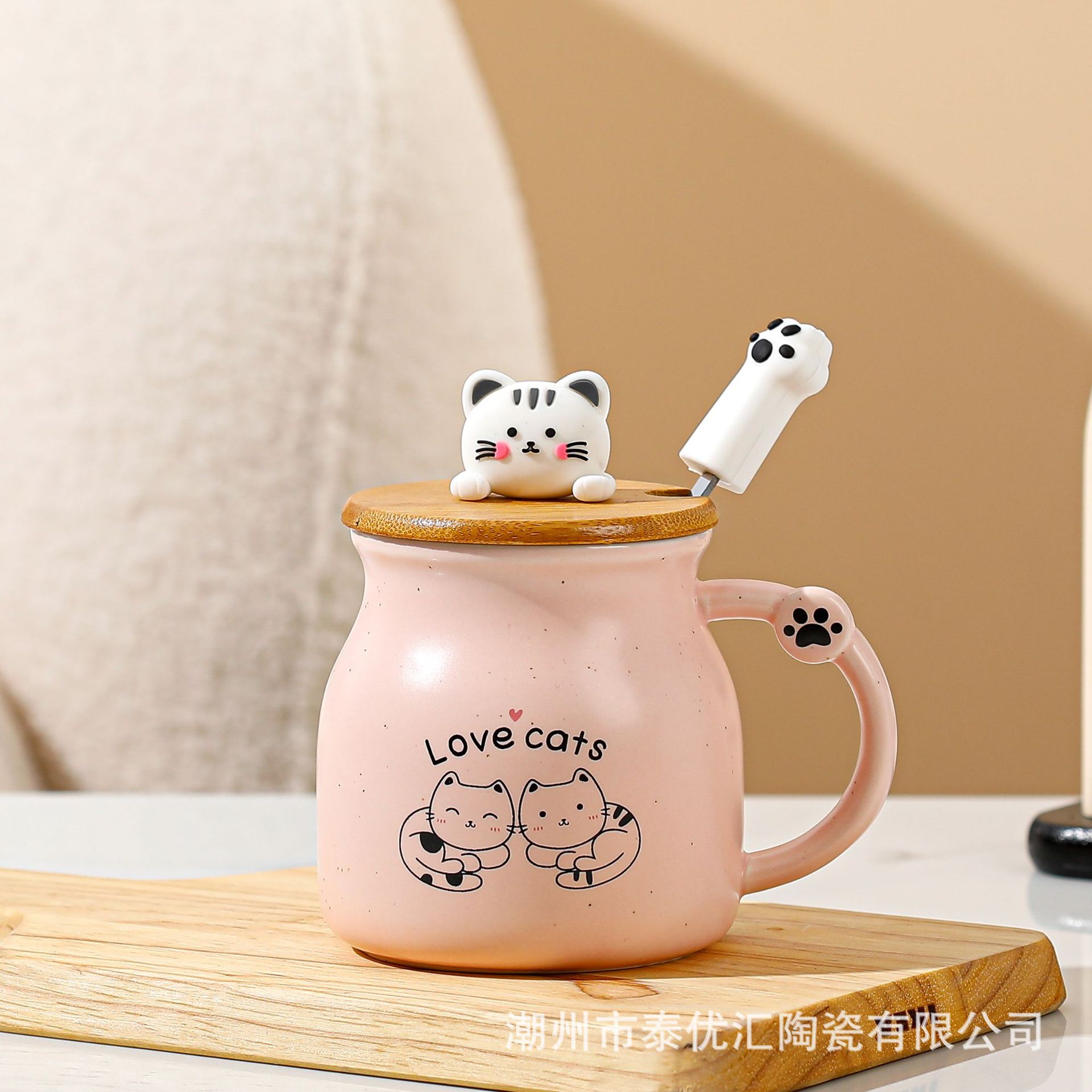 Cốc hình mèo có nắp gỗ 300ml